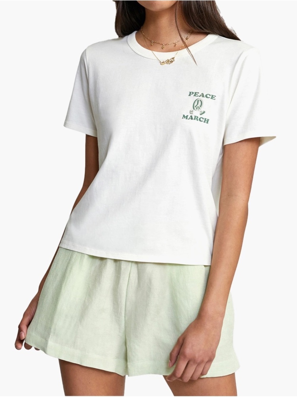 Vintage White Peace March Crop Short Sleeve Tee